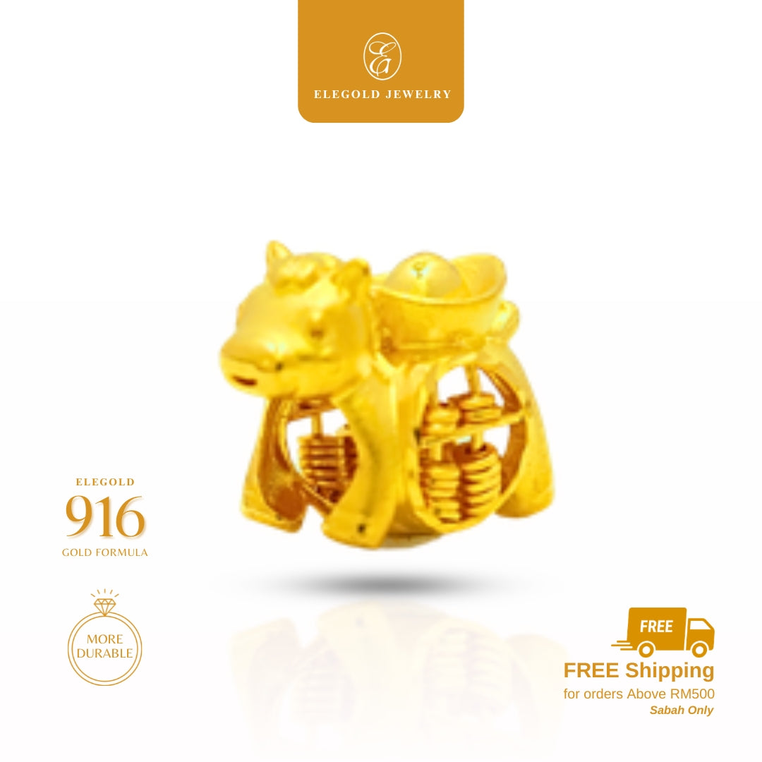 Elegold 916G Prosperity Abacus Horse Chinese Zodiac Charm Loket Pendant - 20UX6