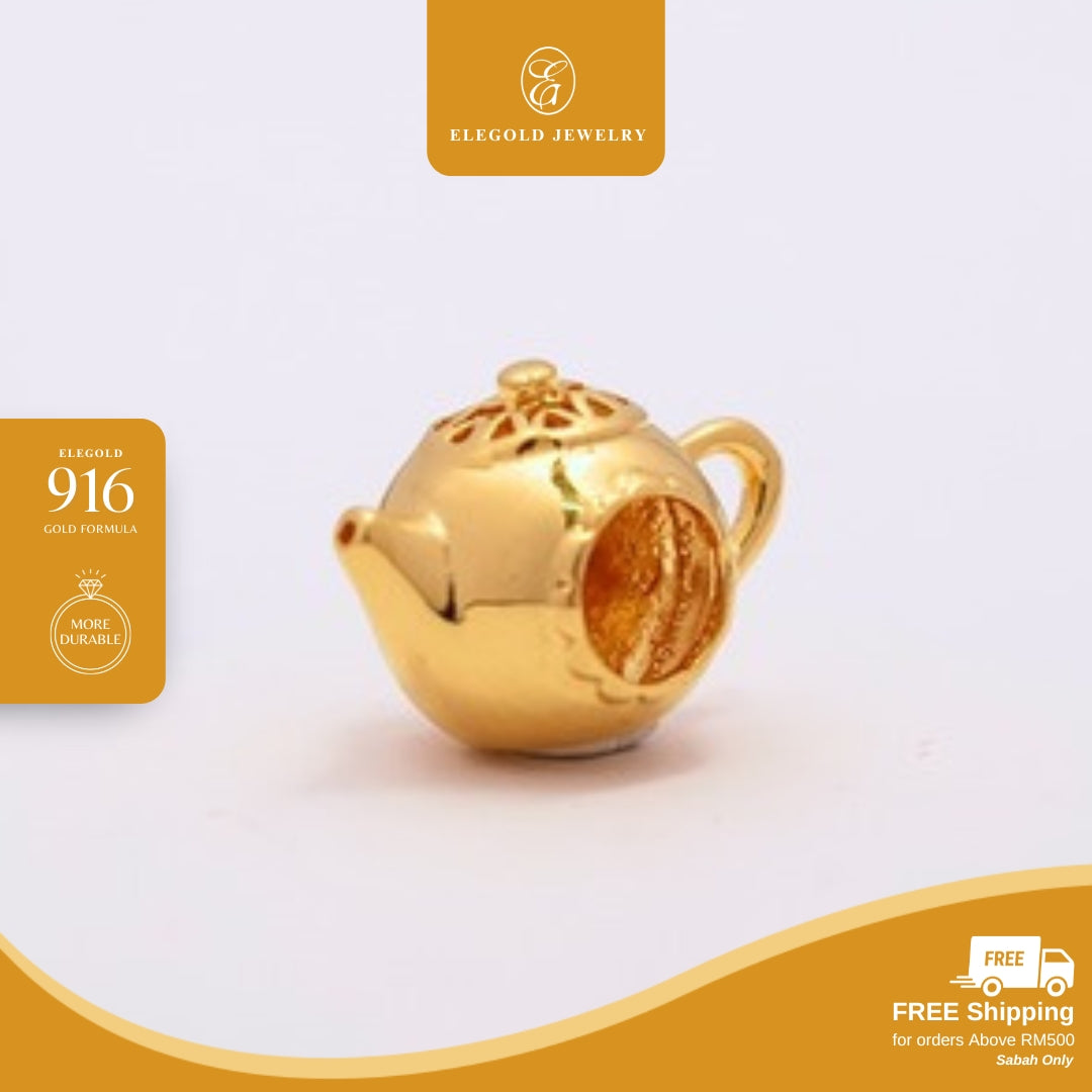 Elegold 916G Teapot Plain Solid Collection Charm Loket Pendant - 20UXA