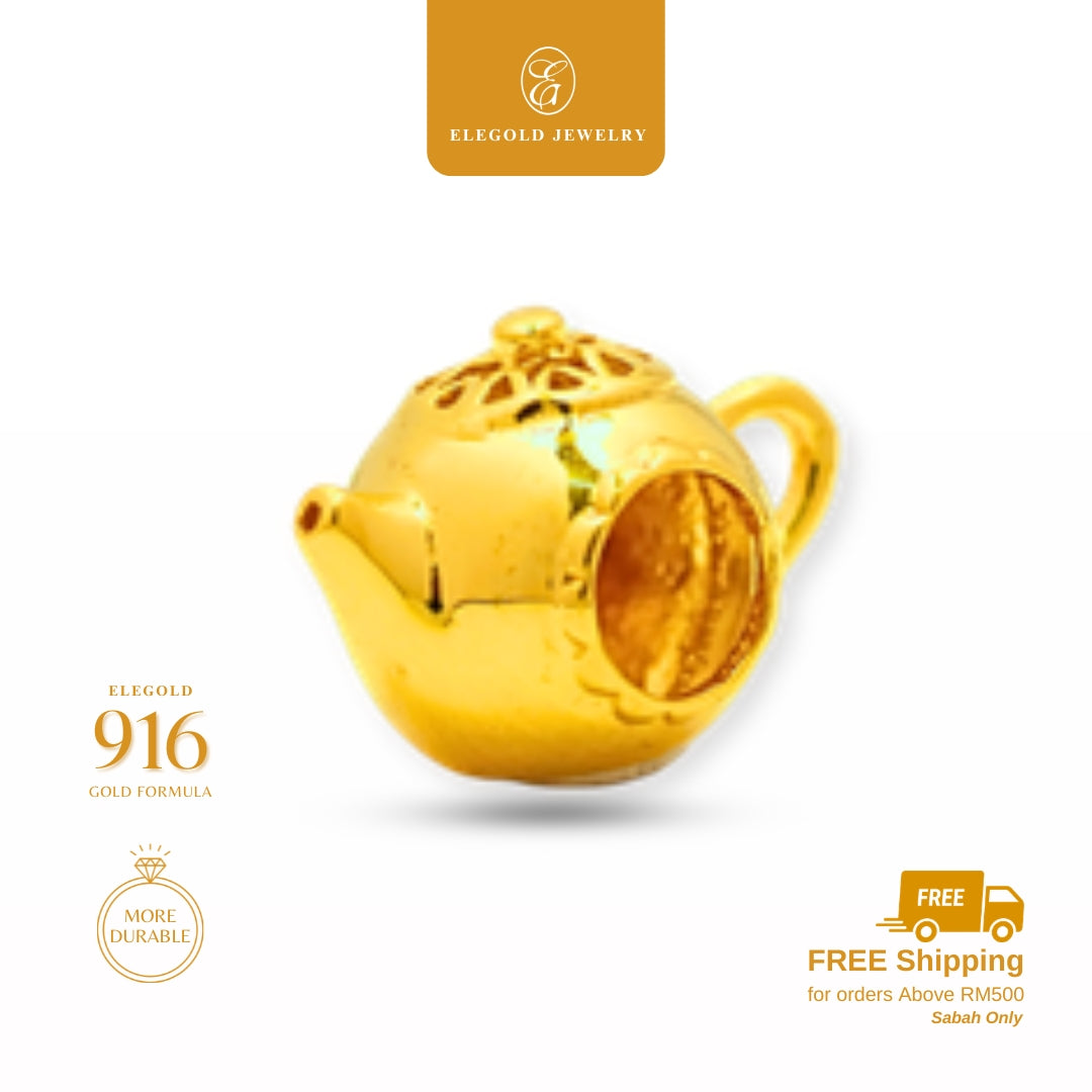 Elegold 916G Teapot Plain Solid Collection Charm Loket Pendant - 20UXA