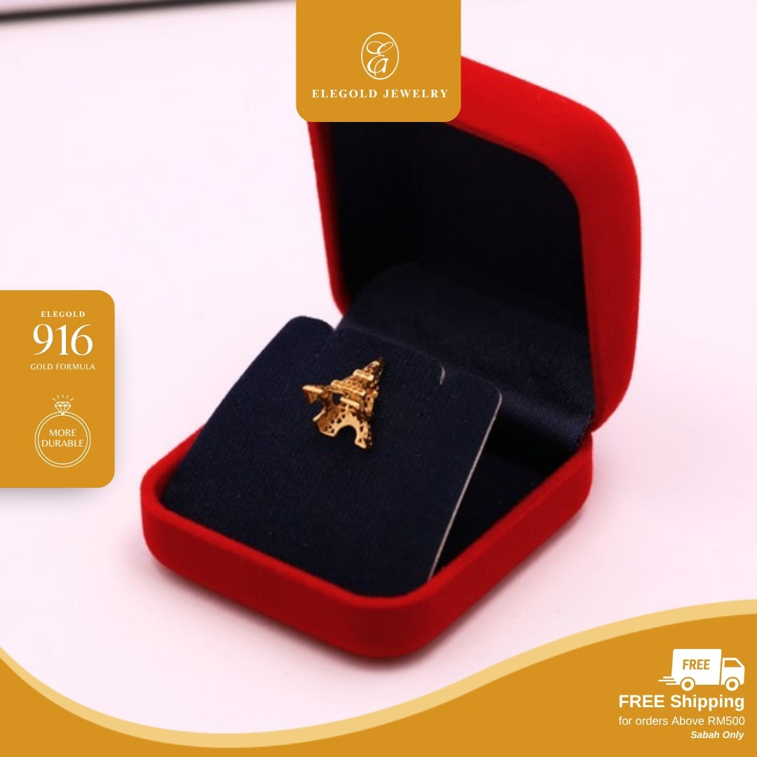 Elegold 916G Romantic Paris Building Solid Plain Charm Loket Pendant - 20UXE