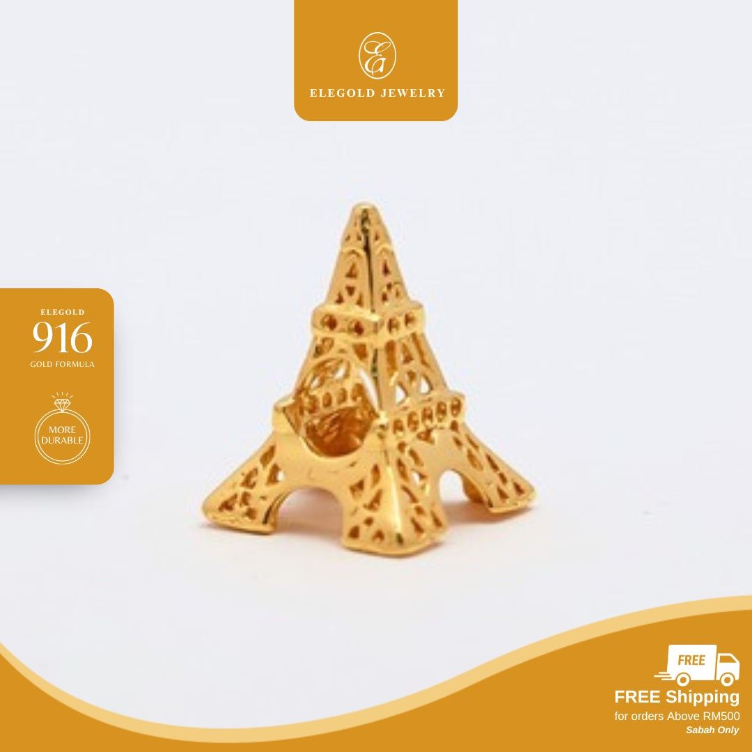 Elegold 916G Romantic Paris Building Solid Plain Charm Loket Pendant - 20UXE