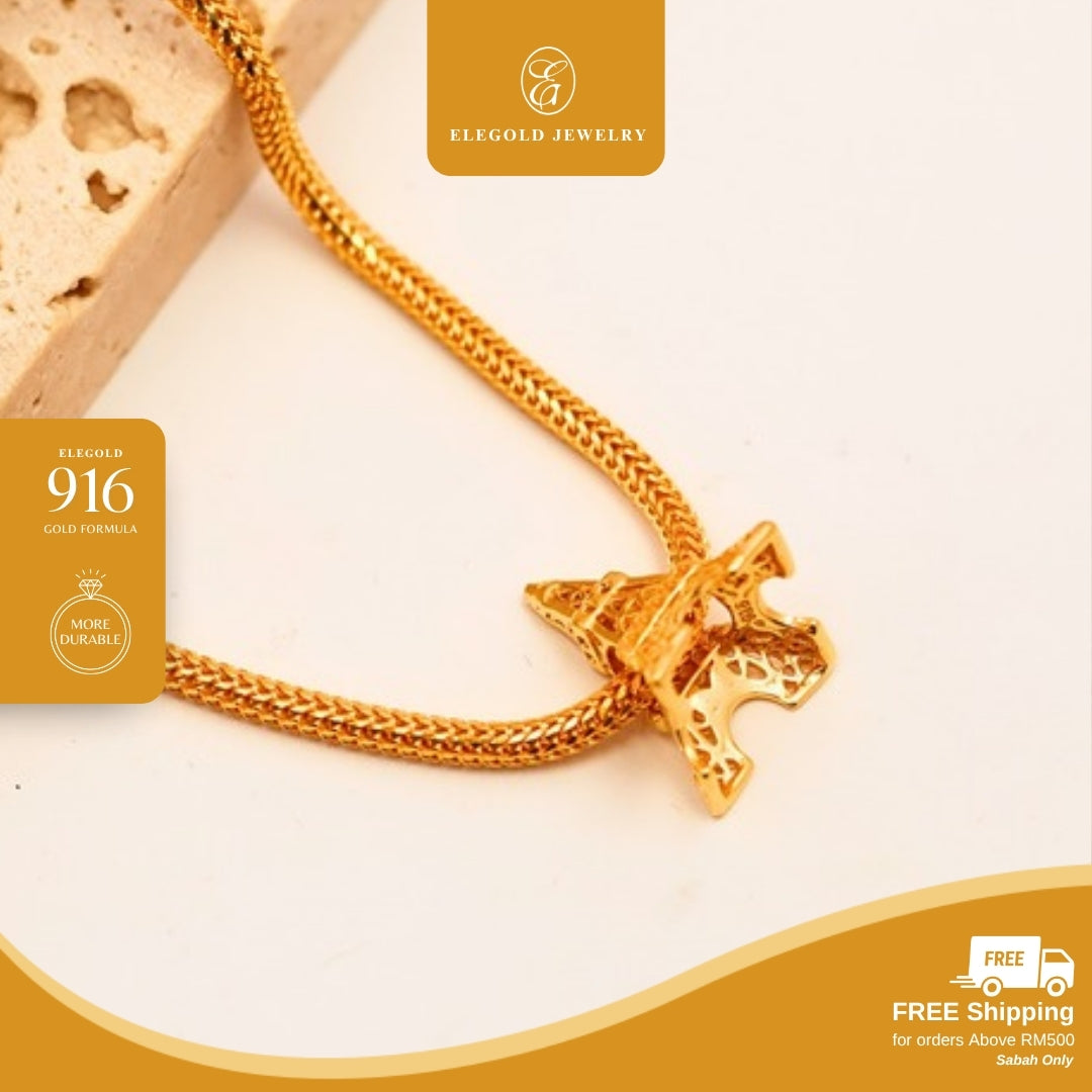 Elegold 916G Romantic Paris Building Solid Plain Charm Loket Pendant - 20UXE