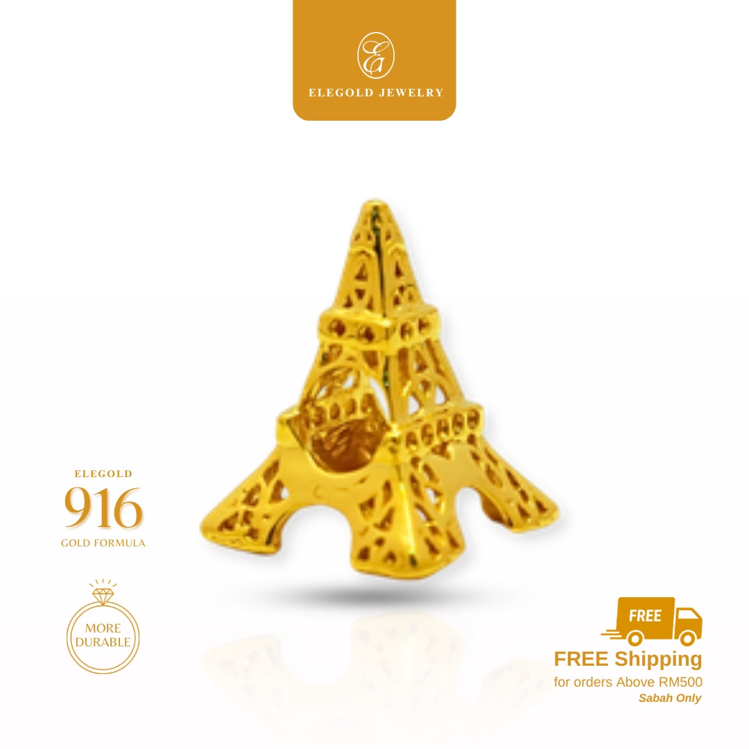 Elegold 916G Romantic Paris Building Solid Plain Charm Loket Pendant - 20UXE