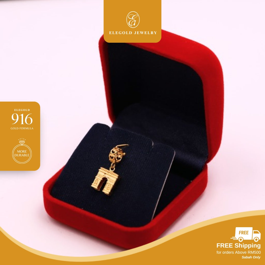 Elegold 916G Arc de Triomphe Paris Building Solid Plain Charm Loket Pendant - 20UXN