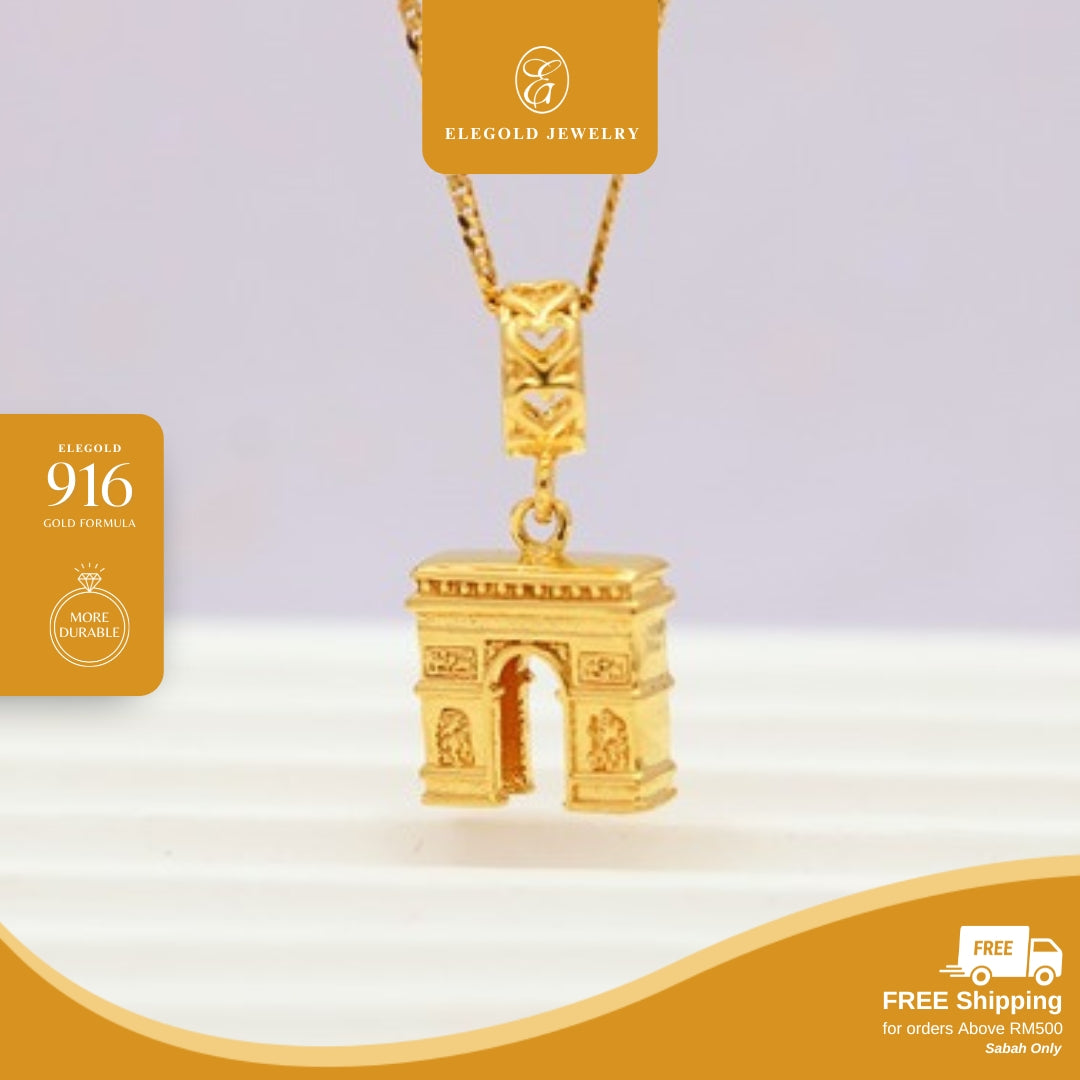 Elegold 916G Arc de Triomphe Paris Building Solid Plain Charm Loket Pendant - 20UXN