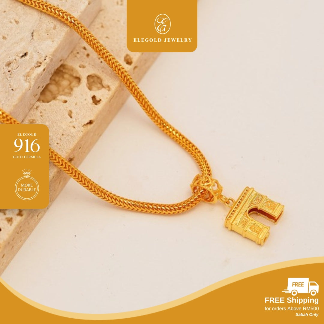 Elegold 916G Arc de Triomphe Paris Building Solid Plain Charm Loket Pendant - 20UXN
