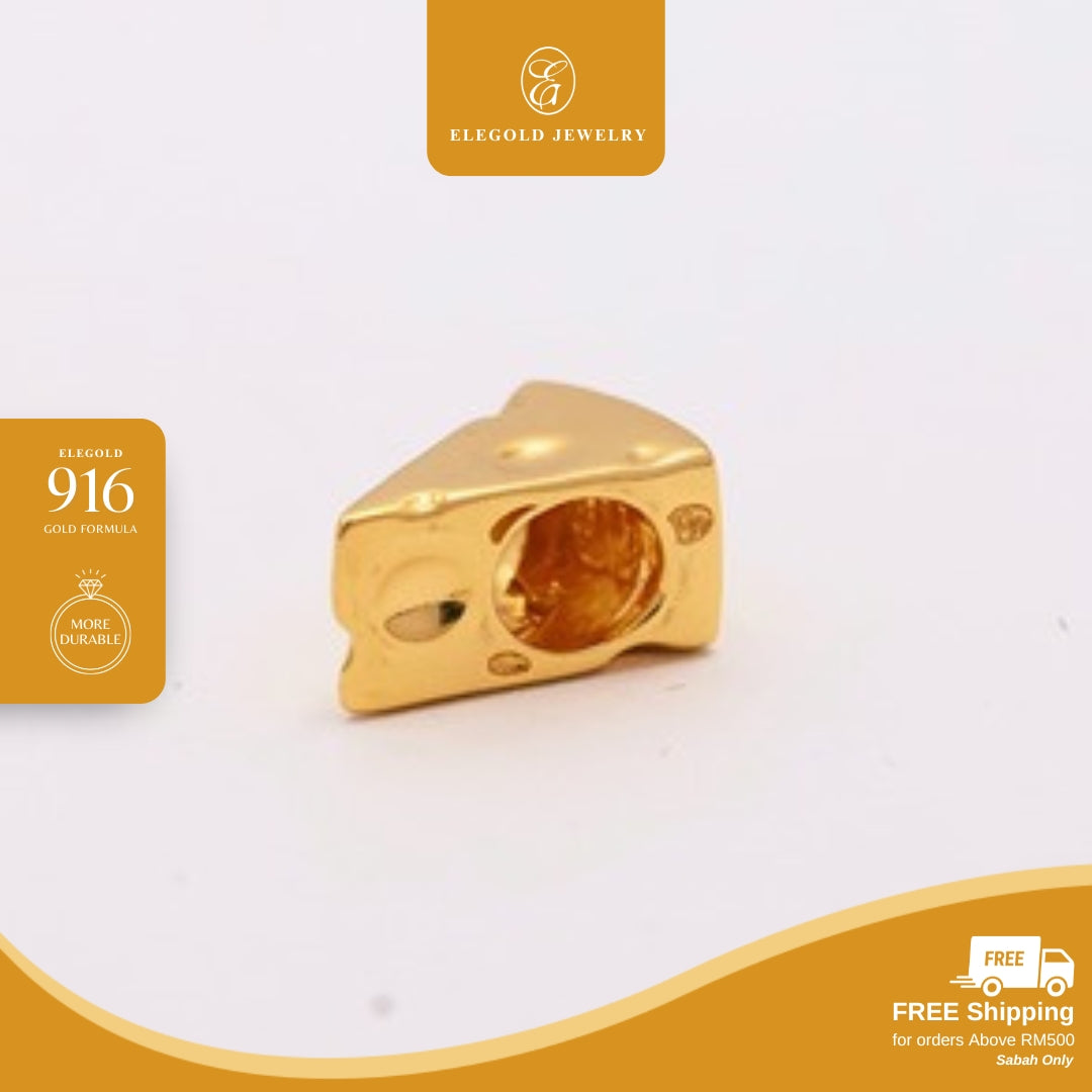 Elegold 916G Solid Plain Cheese Pastry Charm Loket Pendant - 20UXT