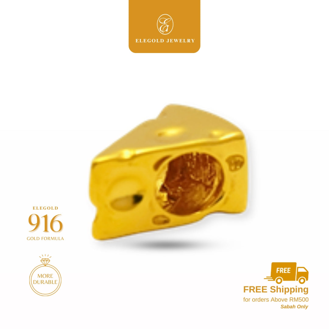 Elegold 916G Solid Plain Cheese Pastry Charm Loket Pendant - 20UXT