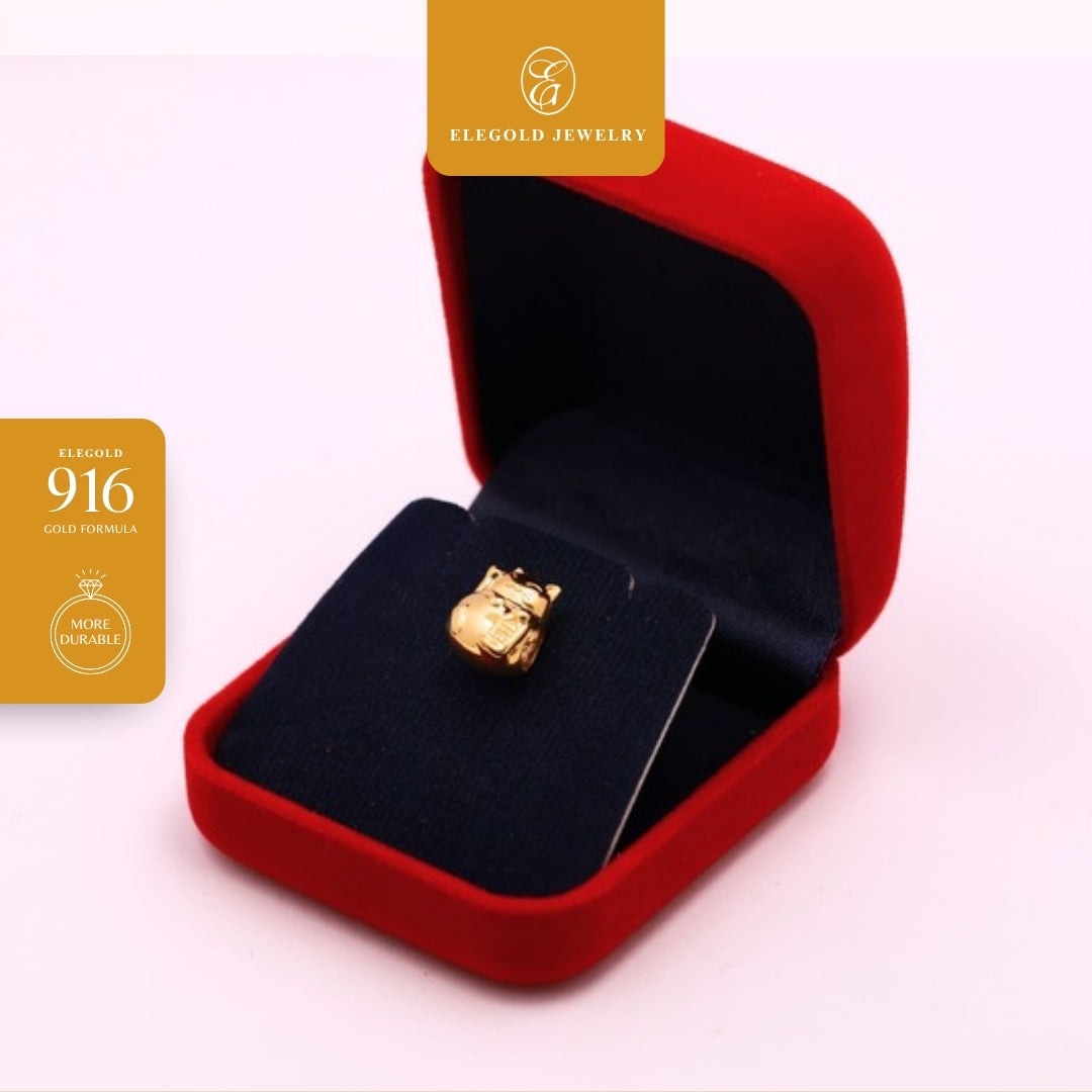 Elegold 916G Prosperity Cat Plain Solid Charm Loket Pendant - 20UY6