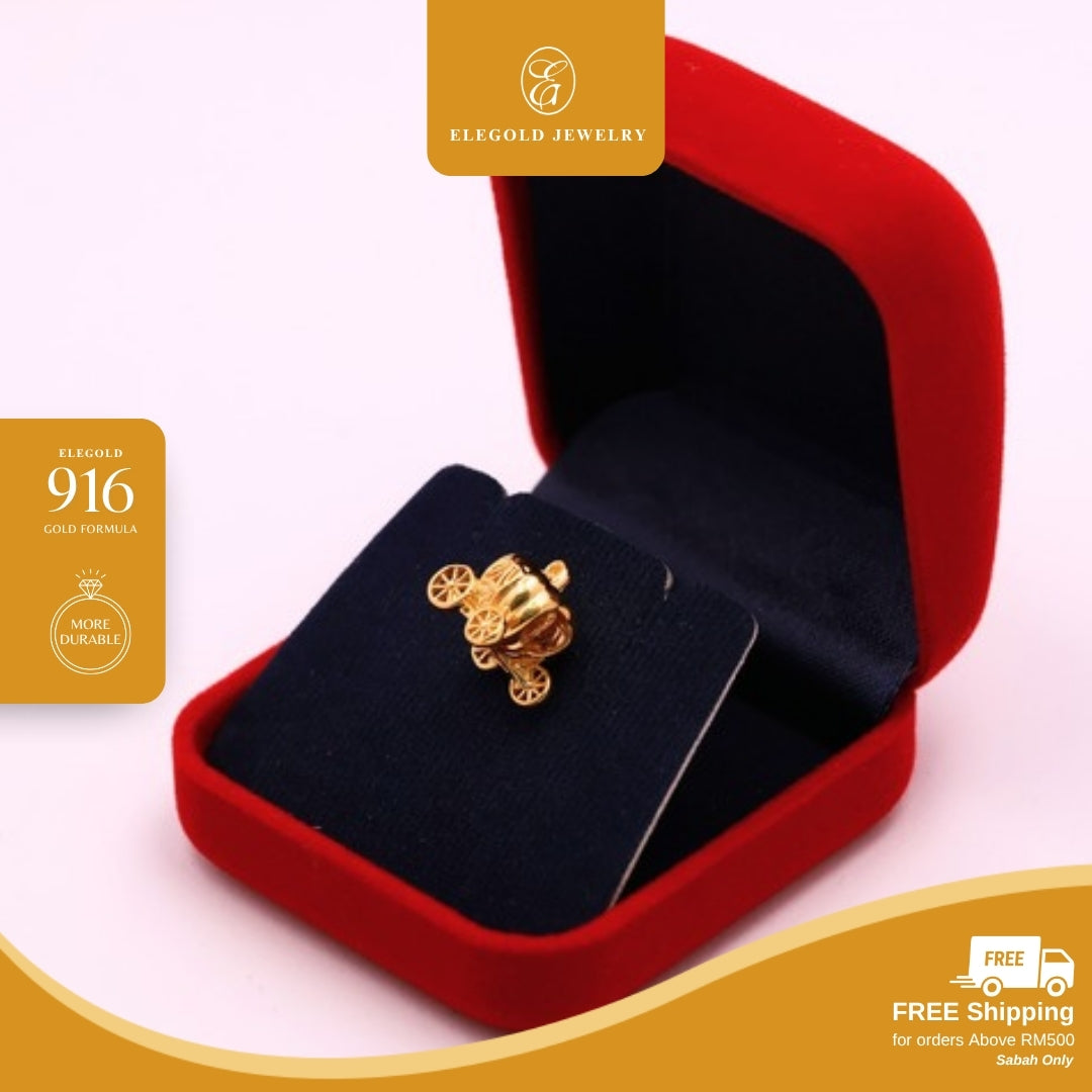Elegold 916G Pumpkin Car Solid Plain Charm Loket Pendant - 20UYM