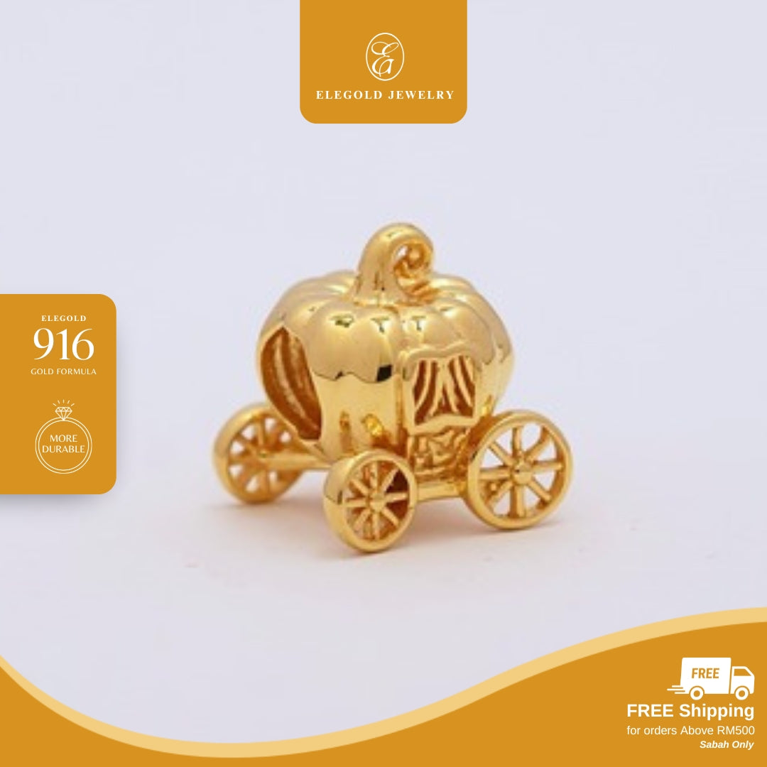 Elegold 916G Pumpkin Car Solid Plain Charm Loket Pendant - 20UYM