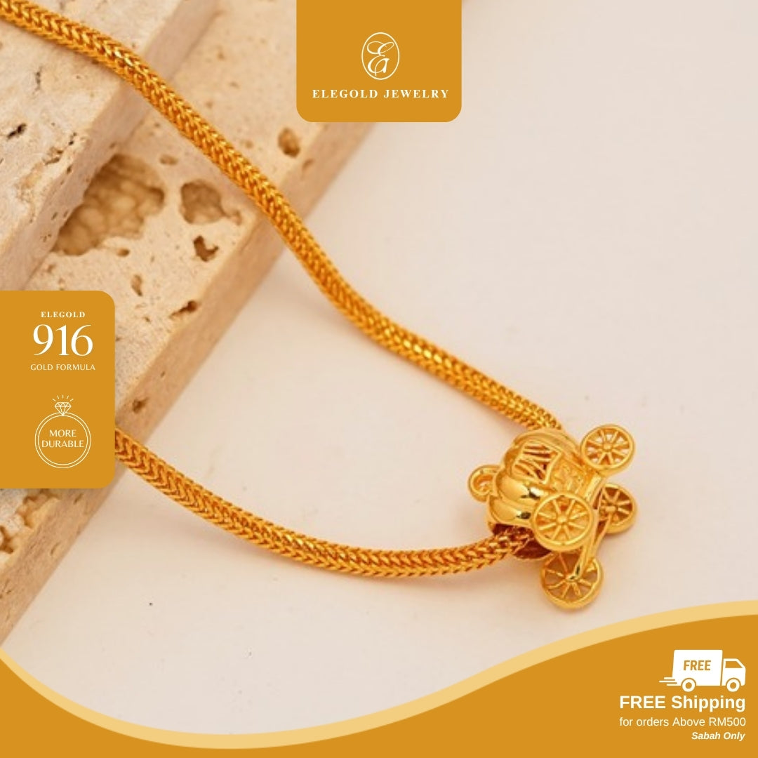 Elegold 916G Pumpkin Car Solid Plain Charm Loket Pendant - 20UYM