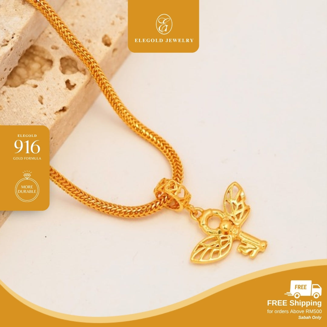 Elegold 916G Key Wings Plain Solid Charm Loket Pendant - 20UYT