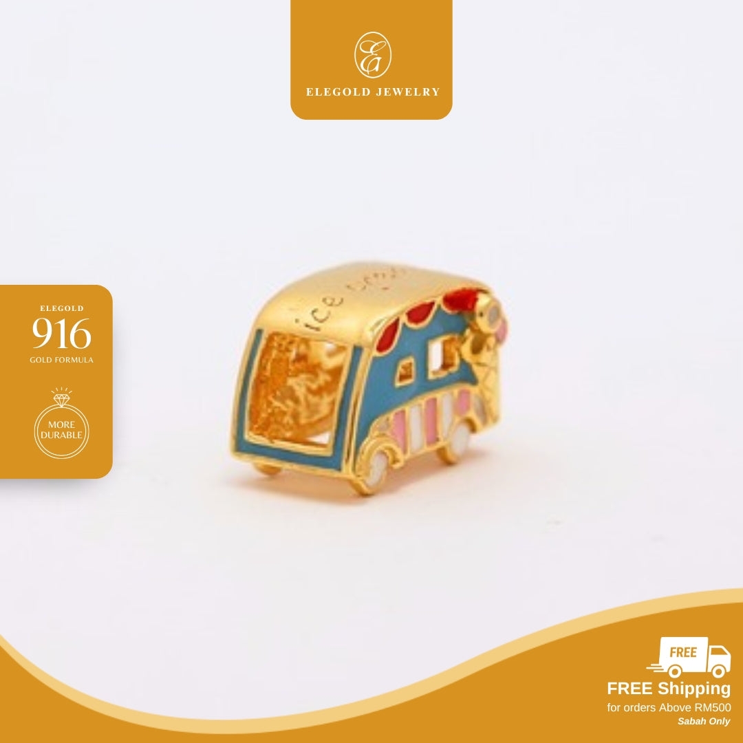 Elegold 916G Ice Cream Truck Solid Enamel Pastry Collection Charm Loket Pendant - 20V03