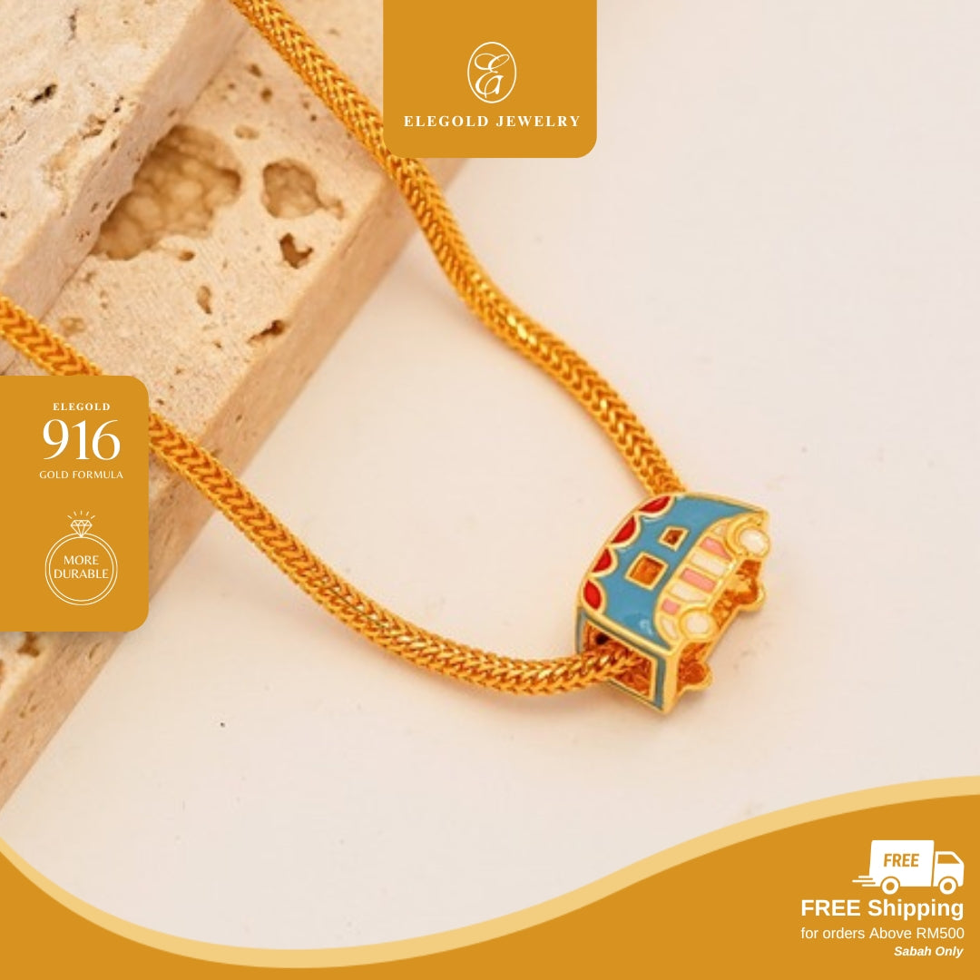Elegold 916G Ice Cream Truck Solid Enamel Pastry Collection Charm Loket Pendant - 20V03