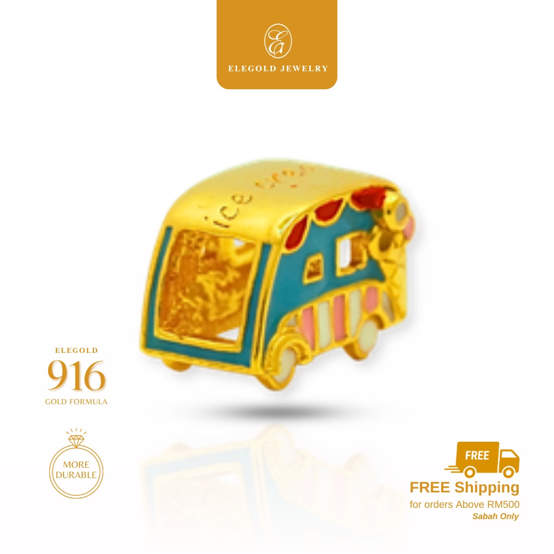 Elegold 916G Ice Cream Truck Solid Enamel Pastry Collection Charm Loket Pendant - 20V03