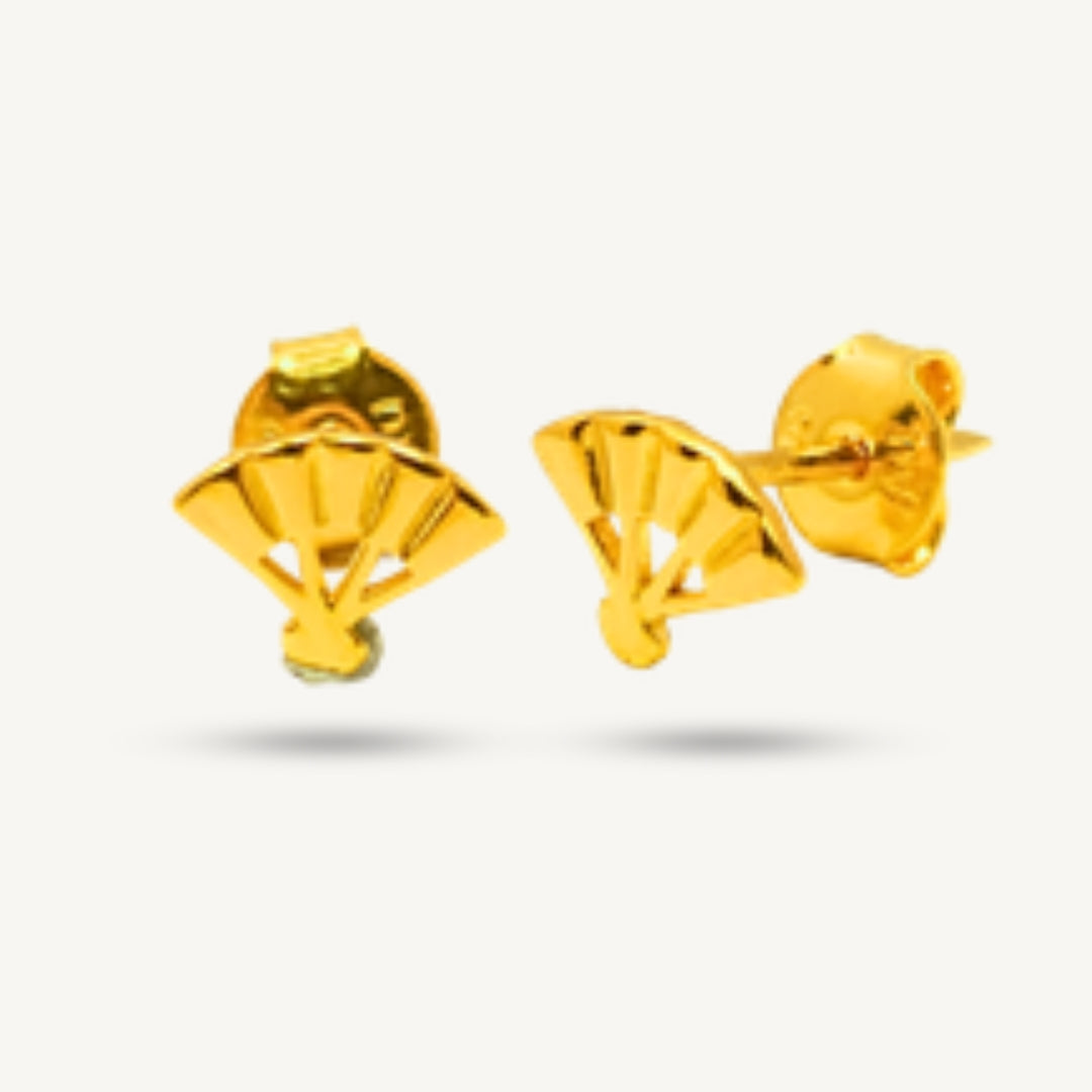 Elegold 916G Fan Plain Tiny Stud Earring Subang Anting-Anting - 20VEY