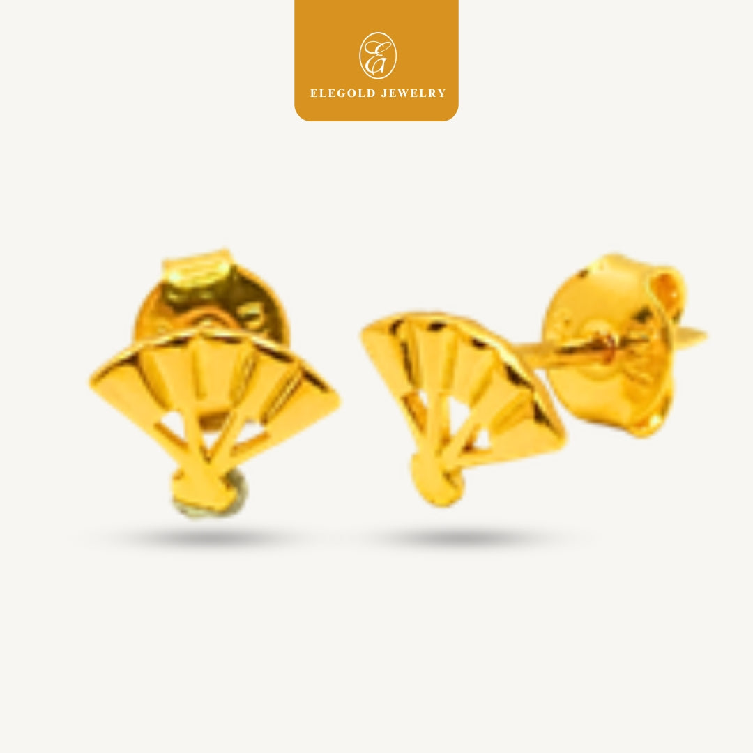 Elegold 916G Fan Plain Tiny Stud Earring Subang Anting-Anting - 20VEY