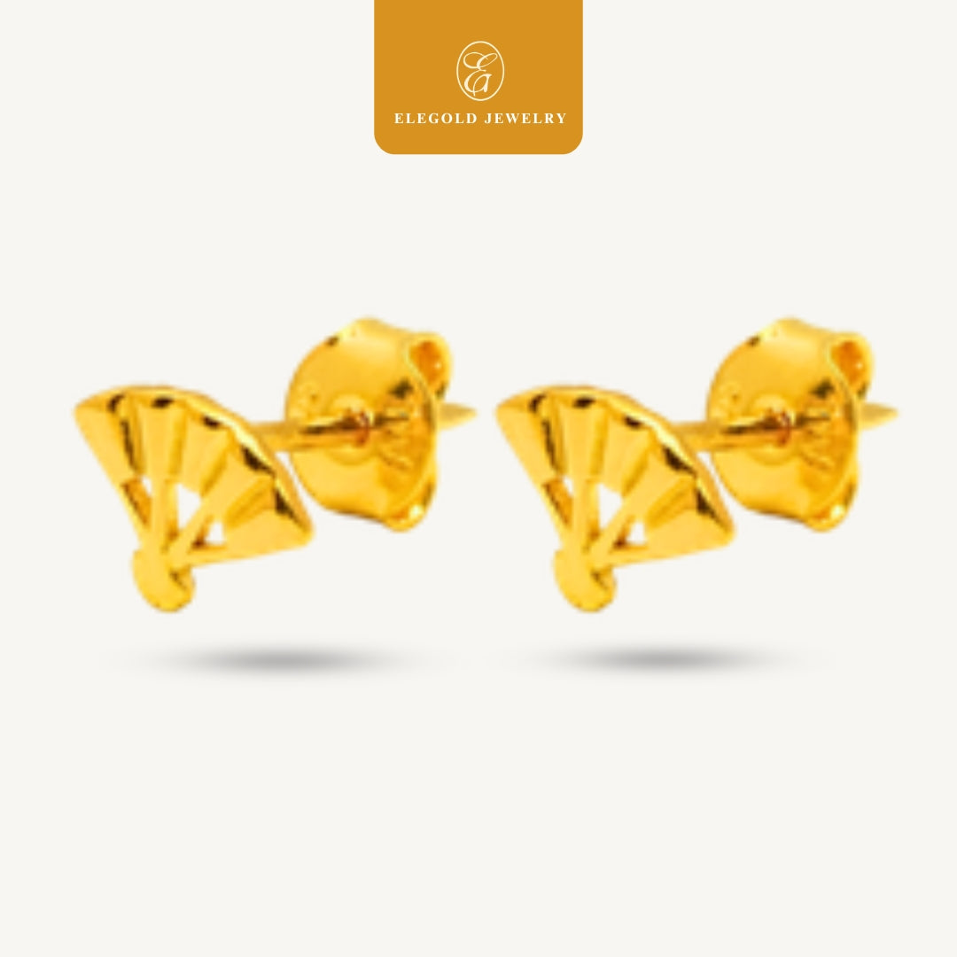 Elegold 916G Fan Plain Tiny Stud Earring Subang Anting-Anting - 20VEY