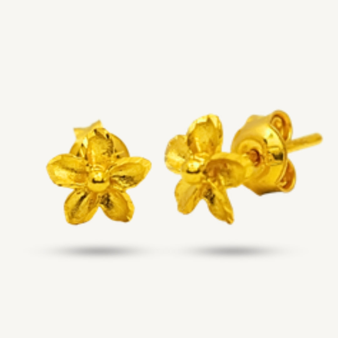 Elegold 916G Flower Petal Plain Stud Earring Subang Anting-Anting - 20VFD