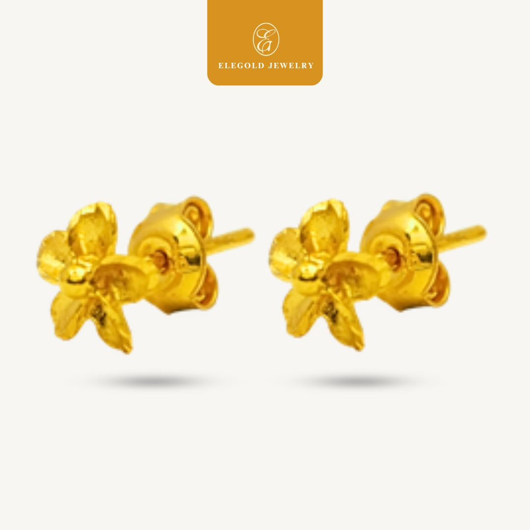 Elegold 916G Flower Petal Plain Stud Earring Subang Anting-Anting - 20VFD