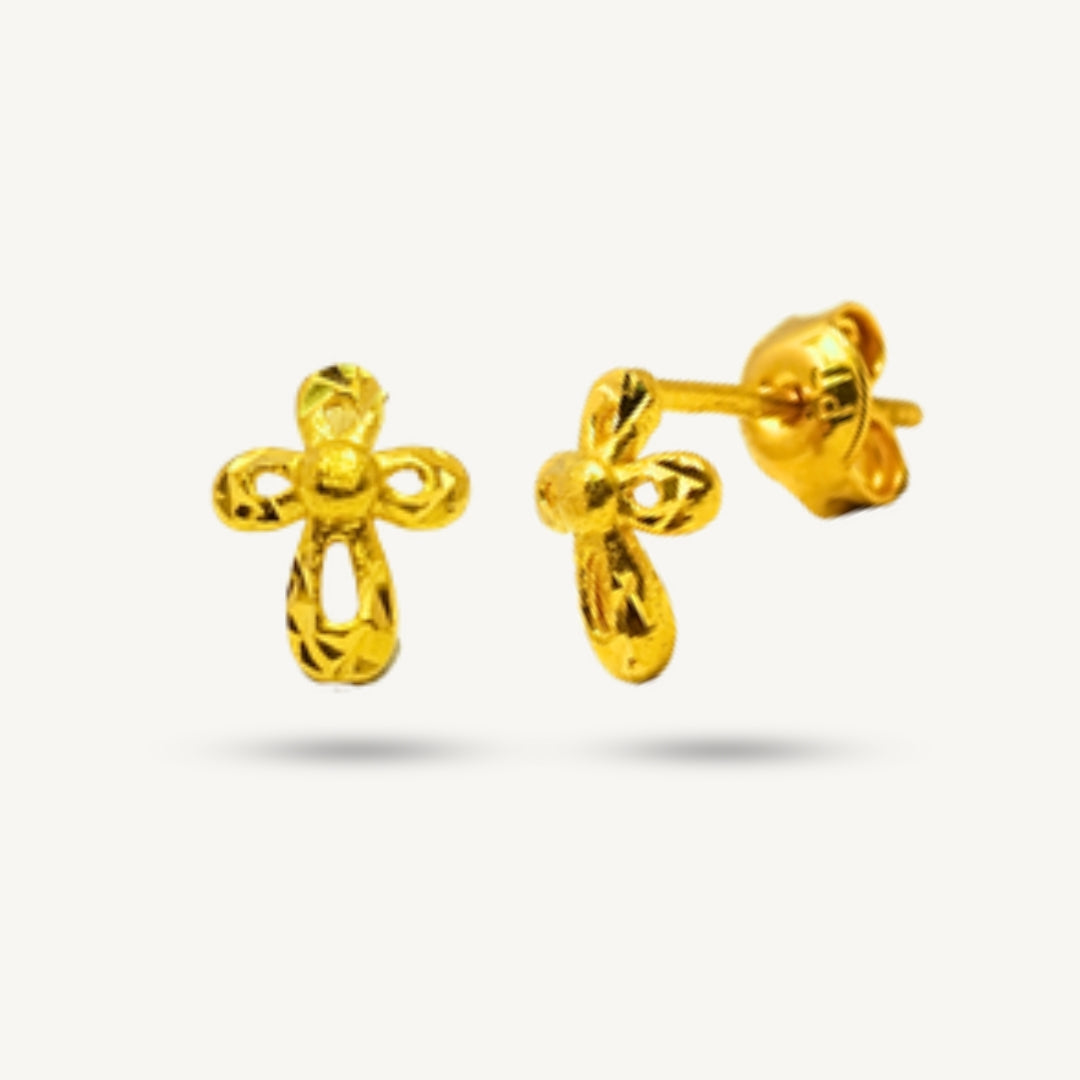 Elegold 916G Cross Tiny Plain Stud Earring Subang Anting-Anting - 20VFE