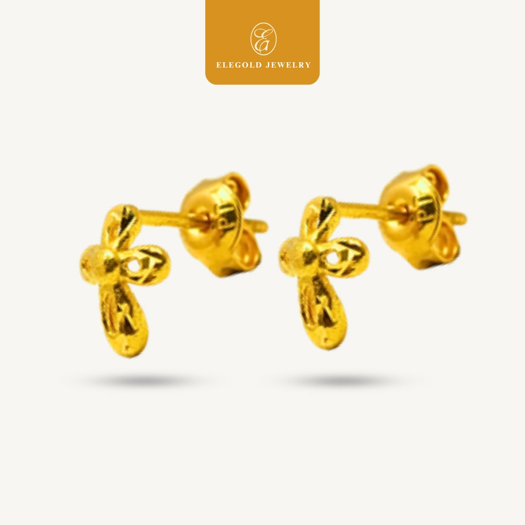 Elegold 916G Cross Tiny Plain Stud Earring Subang Anting-Anting - 20VFE