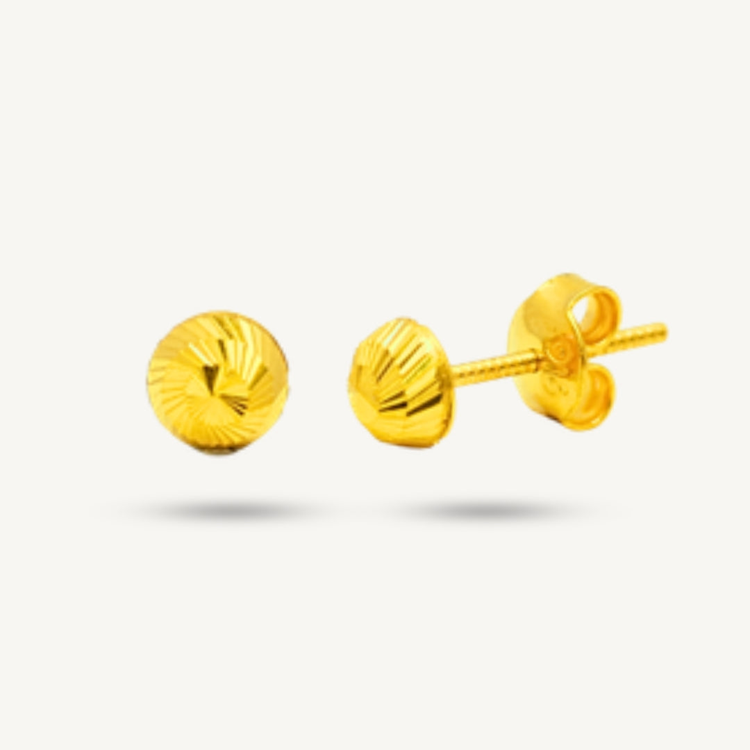 Elegold 916G Beads Shiny Cut Stud Earring Subang Anting-Anting - 20VFF