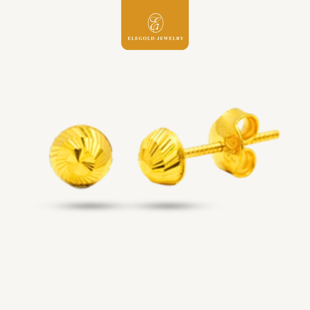 Elegold 916G Beads Shiny Cut Stud Earring Subang Anting-Anting - 20VFF