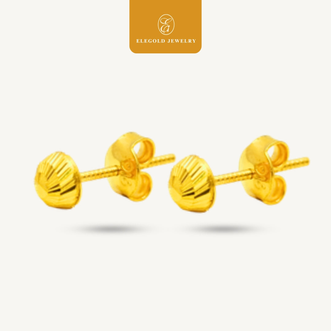 Elegold 916G Beads Shiny Cut Stud Earring Subang Anting-Anting - 20VFF