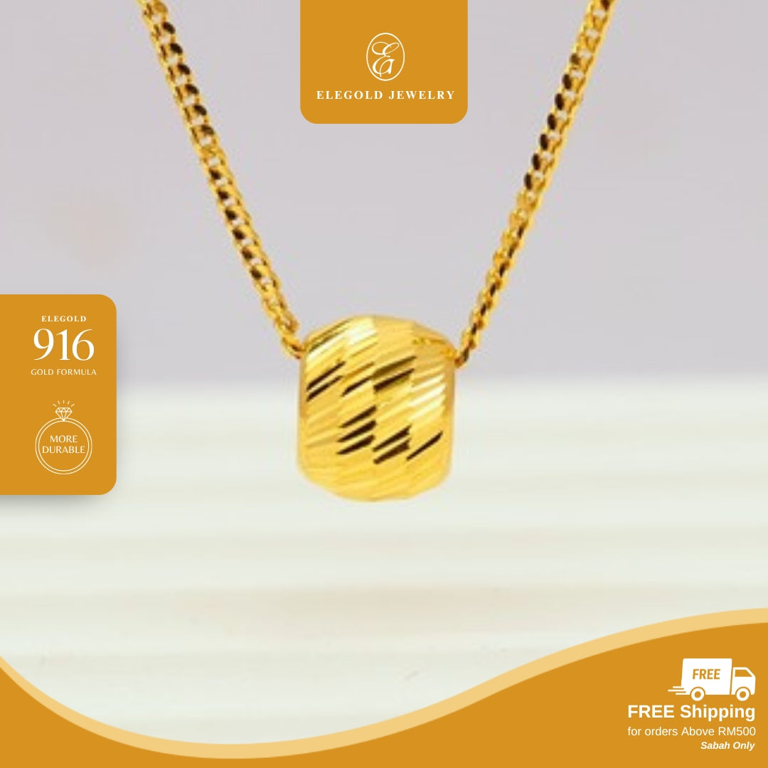 Elegold 916G Shiny Cut Fesyen Beads Charm Loket Pendant - 20VFH