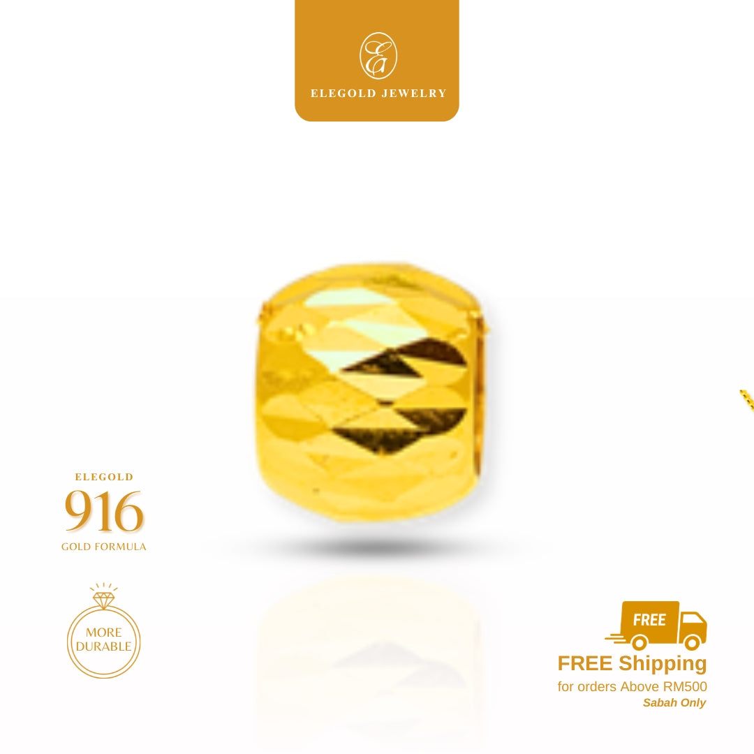 Elegold 916G Shiny Cut Fesyen Beads Charm Loket Pendant - 20VFK
