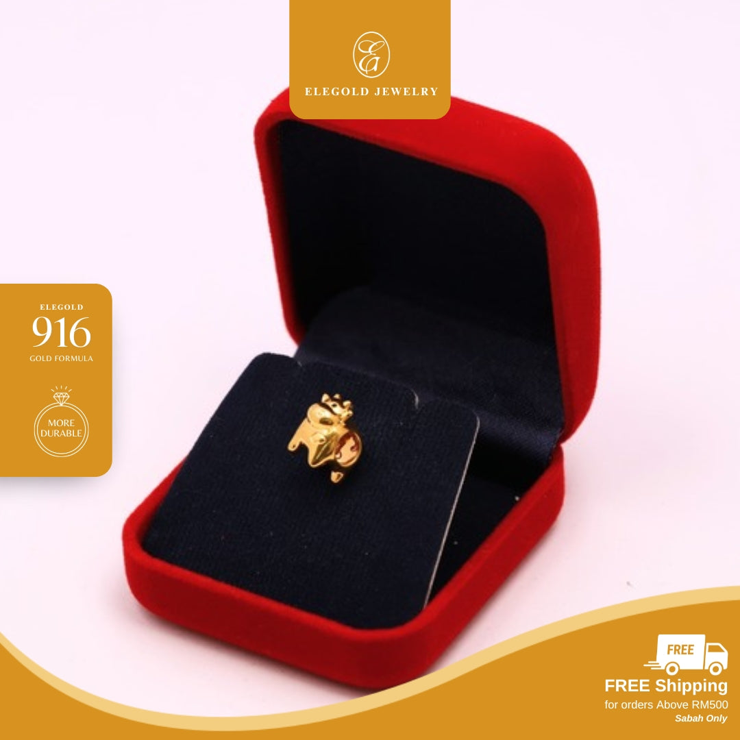 Elegold 916G Cow Plain Hallow Charm Loket Pendant - 20VFS