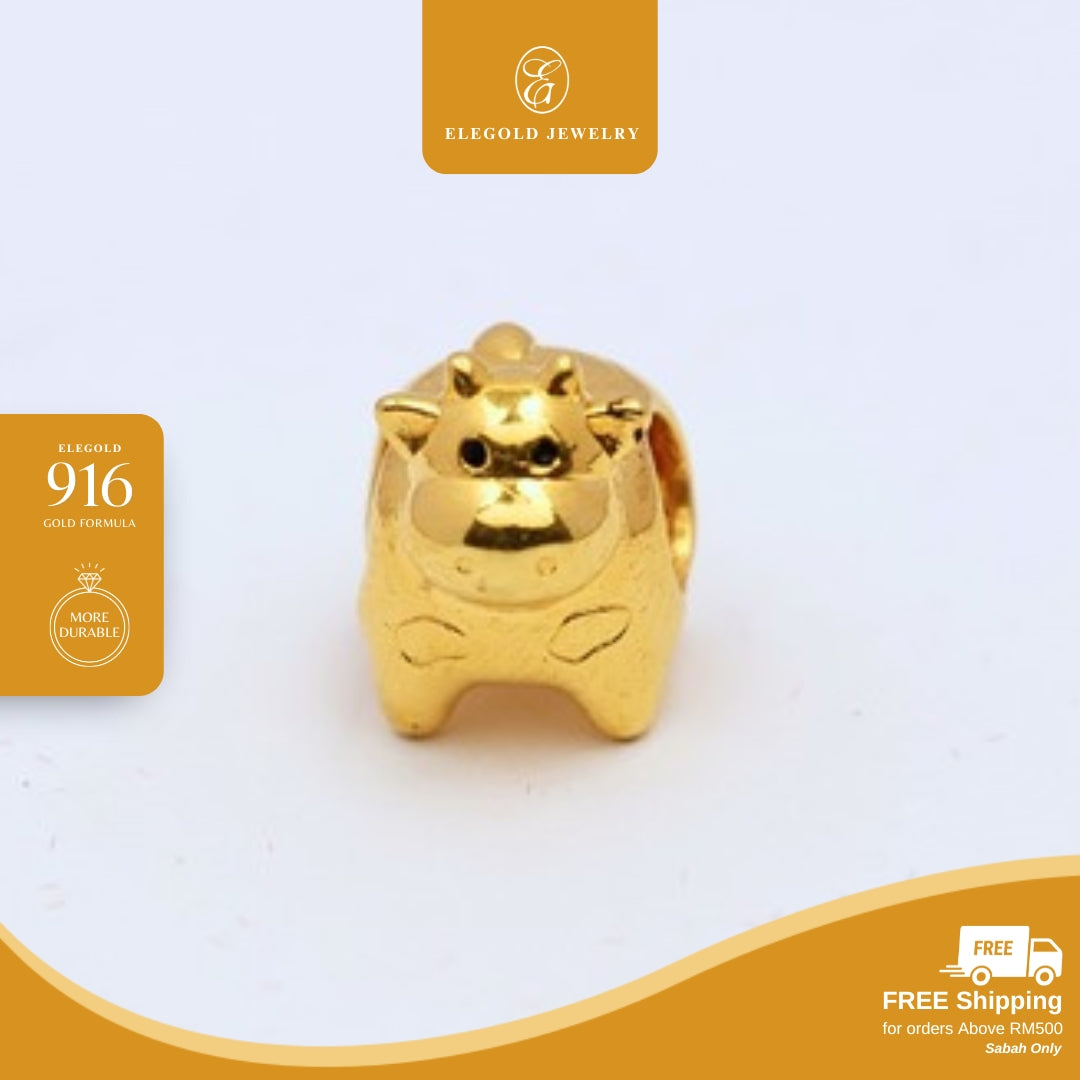 Elegold 916G Cow Plain Hallow Charm Loket Pendant - 20VFS