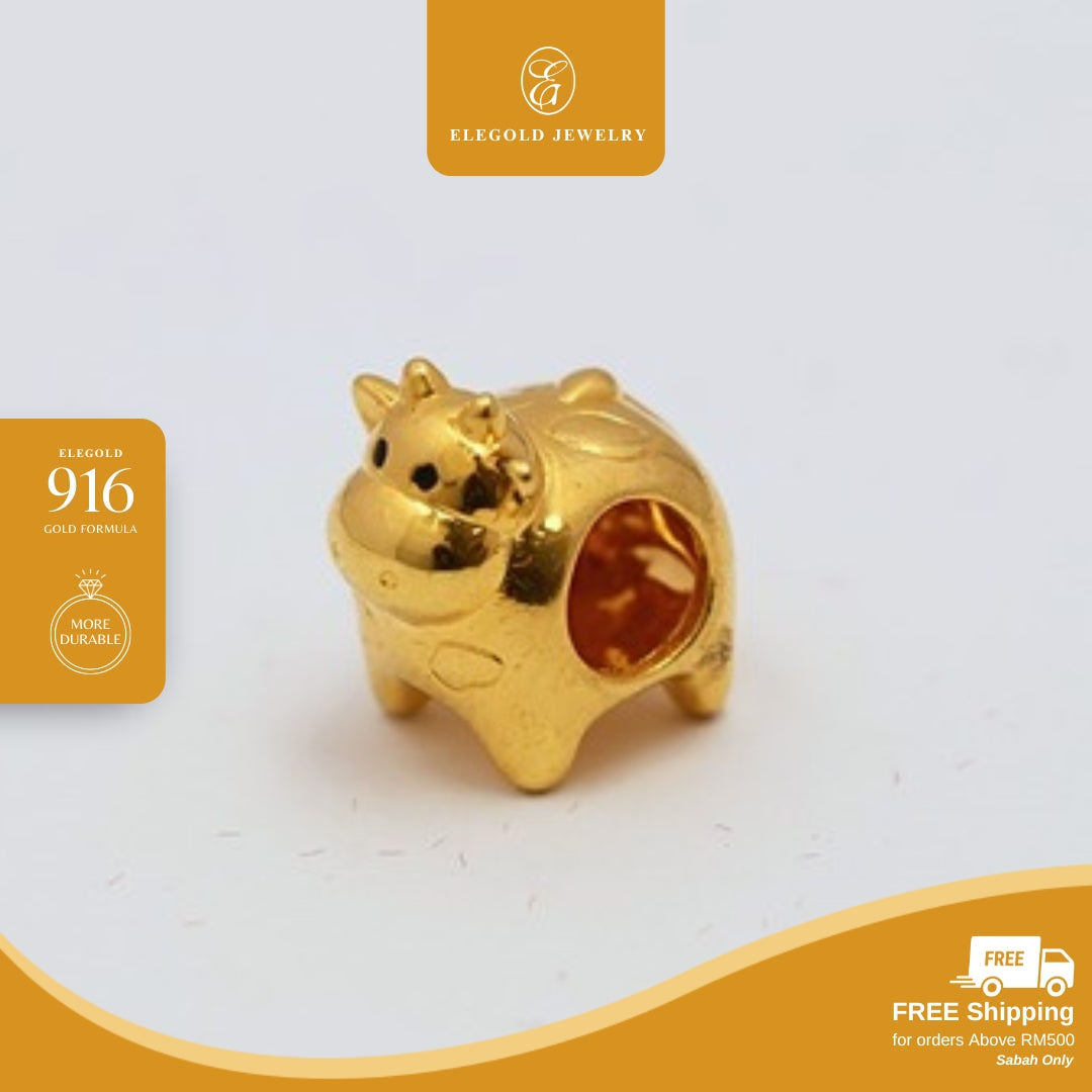 Elegold 916G Cow Plain Hallow Charm Loket Pendant - 20VFS