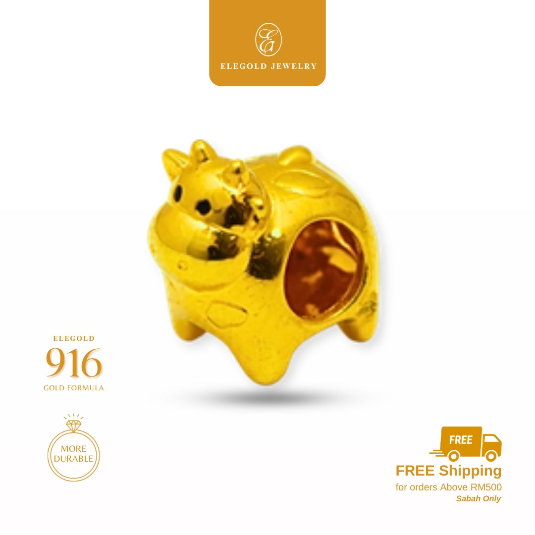Elegold 916G Cow Plain Hallow Charm Loket Pendant - 20VFS