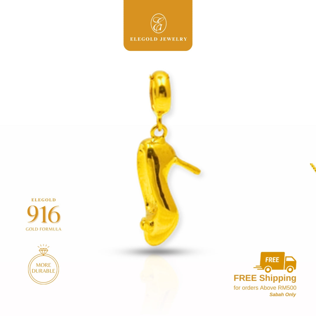 Elegold 916G Modern Plain High Heels Loket Pendant - 20VFT