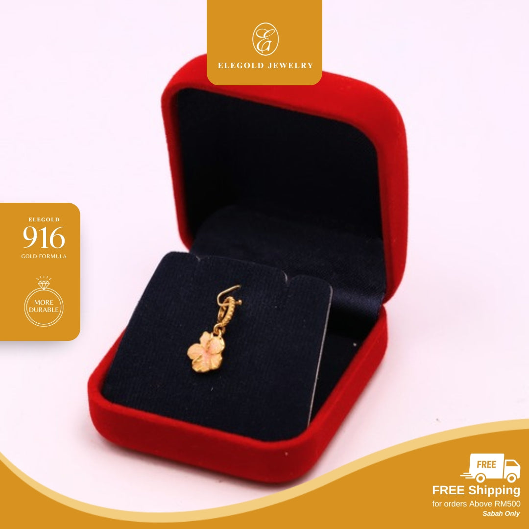 Elegold 916G Pink Petal Flower Hallow Charm Loket Pendant - 20VFW