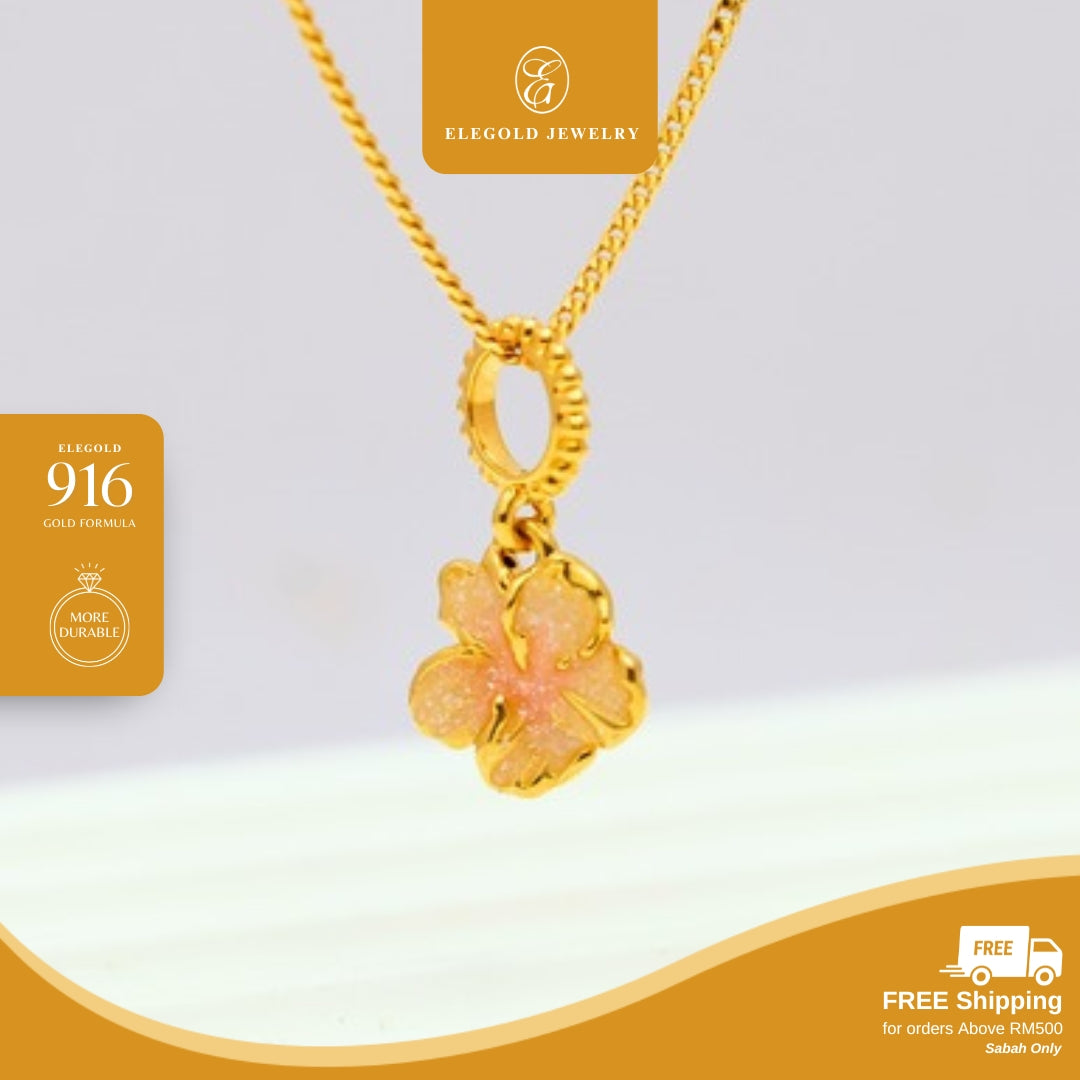 Elegold 916G Pink Petal Flower Hallow Charm Loket Pendant - 20VFW