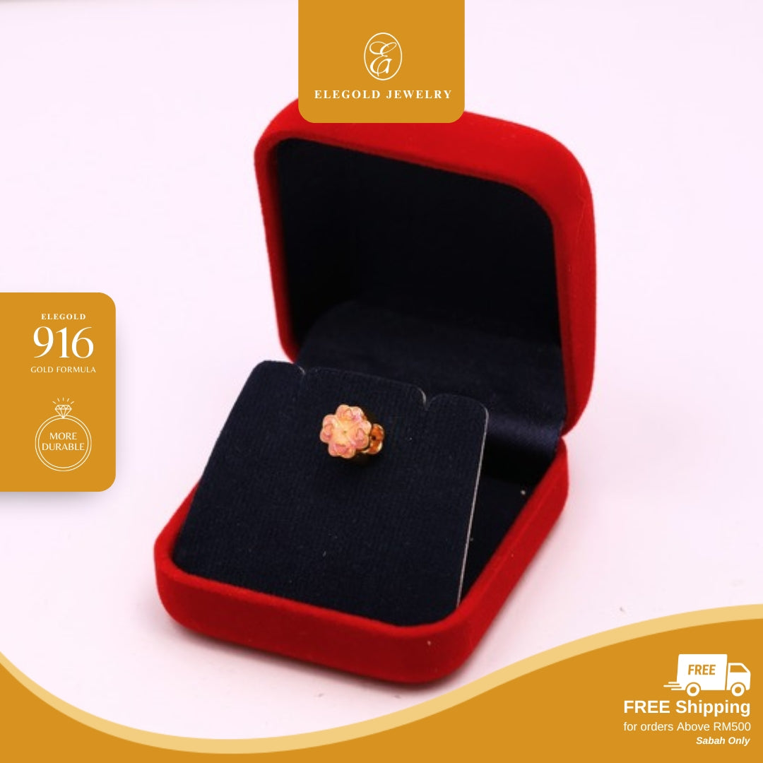 Elegold 916G Pink Petal Flower Hallow Charm Loket Pendant - 20VFX