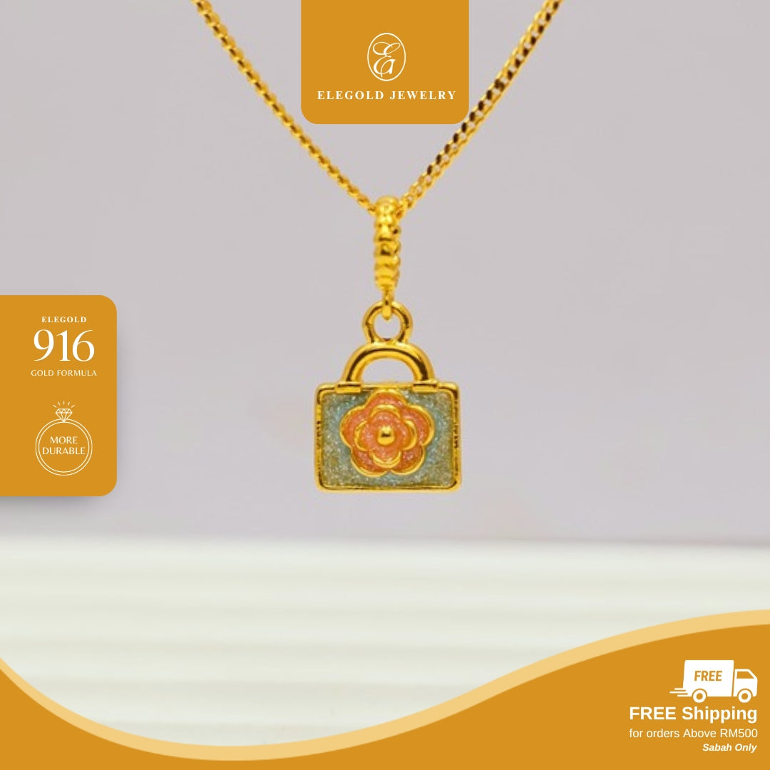 Elegold 916G Modern Luxury Perfume Bag Charm Loket Pendant - 20VFY