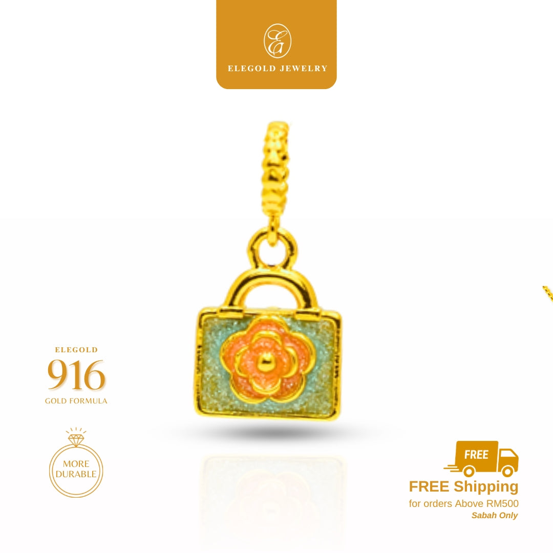 Elegold 916G Modern Luxury Perfume Bag Charm Loket Pendant - 20VFY