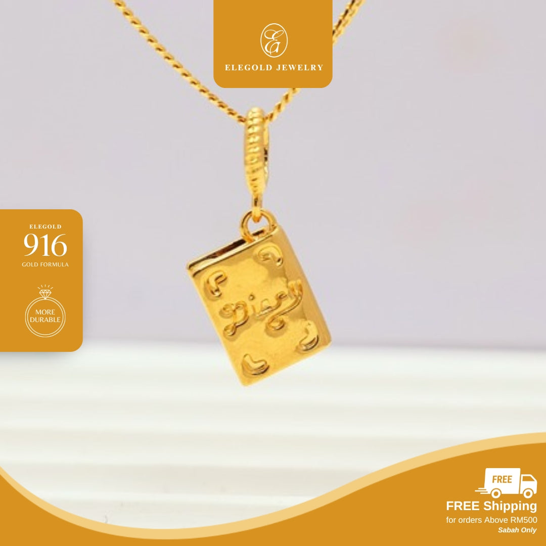 Elegold 916G Books Diary Flower School Set Hallow Charm Loket Pendant - 20VG1