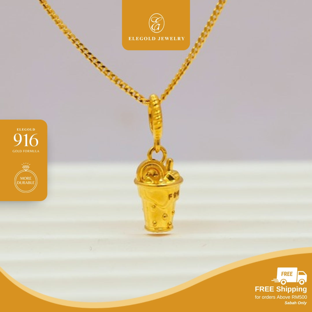 Elegold 916G Pastry Ice Cream Plain Dessert Drink Loket Pendant - 20VG6