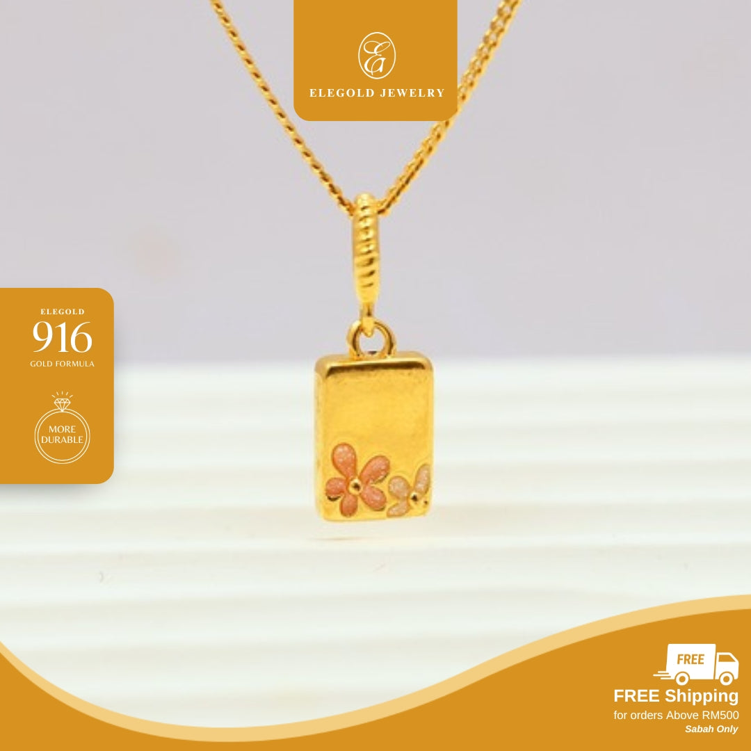 Elegold 916G Books Diary Flower School Set Hallow Charm Loket Pendant - 20VG8