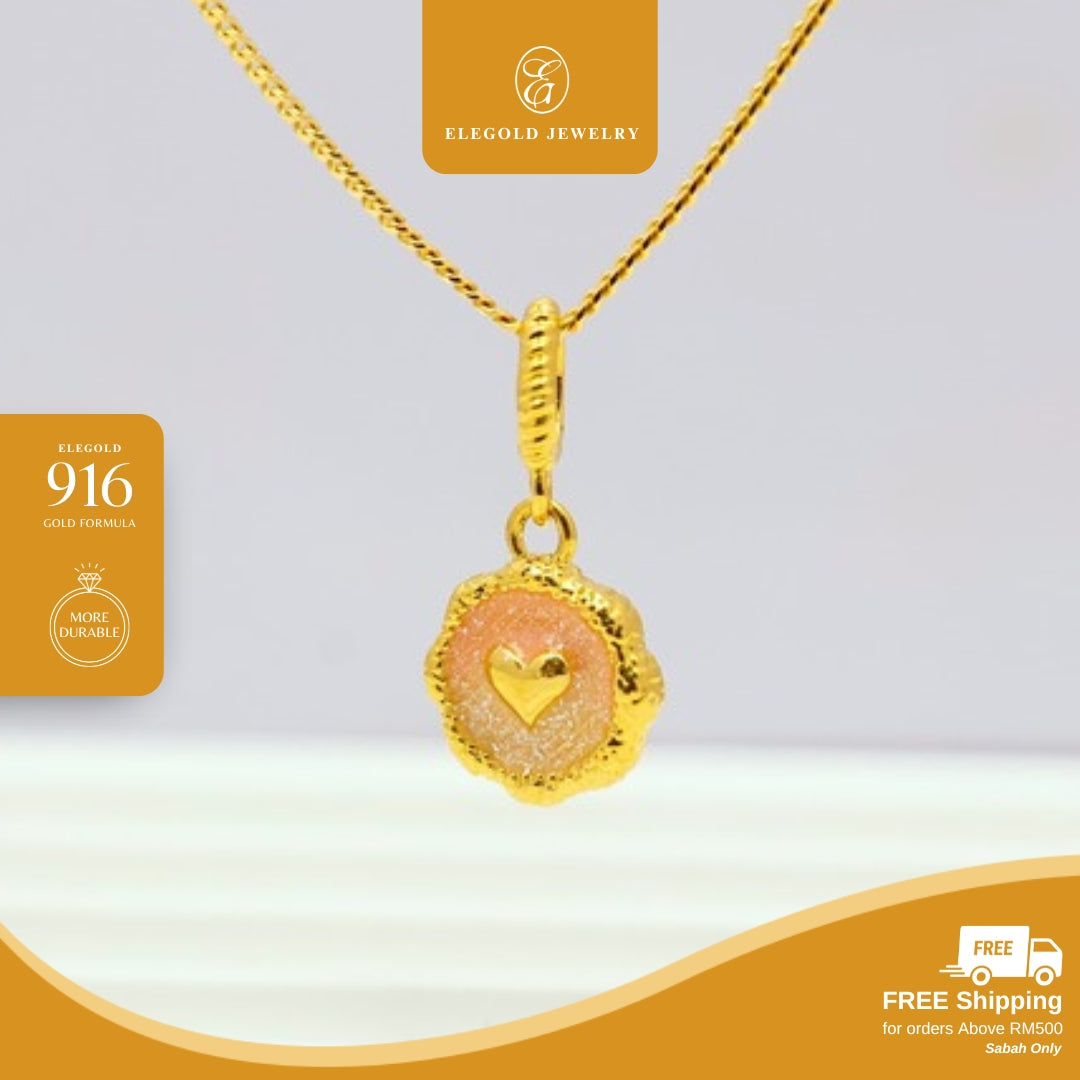 Elegold 916G Pink Petal Flower Hallow Charm Loket Pendant - 20VG9