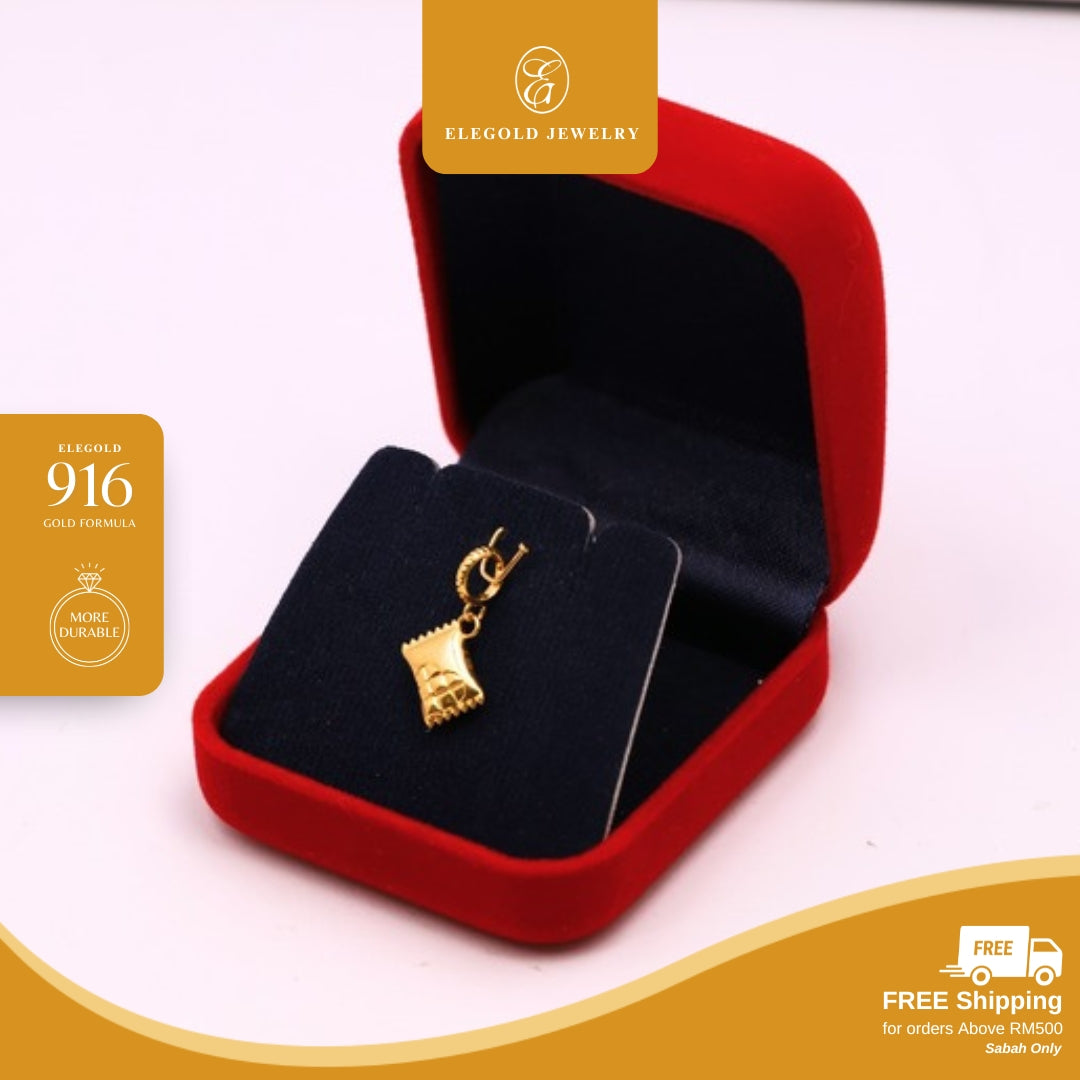 Elegold 916G Heart Snack Package Enamel Plain Charm Loket Pendant - 20VGD
