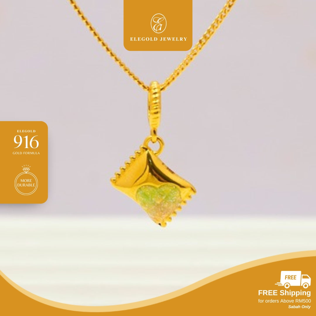 Elegold 916G Heart Snack Package Enamel Plain Charm Loket Pendant - 20VGD