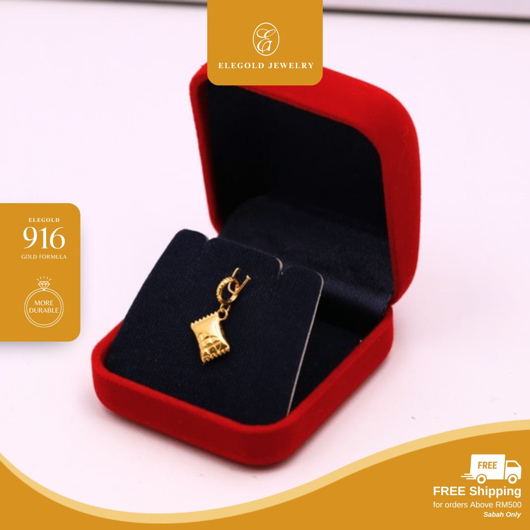 Elegold 916G Heart Snack Package Enamel Plain Charm Loket Pendant - 20VGE