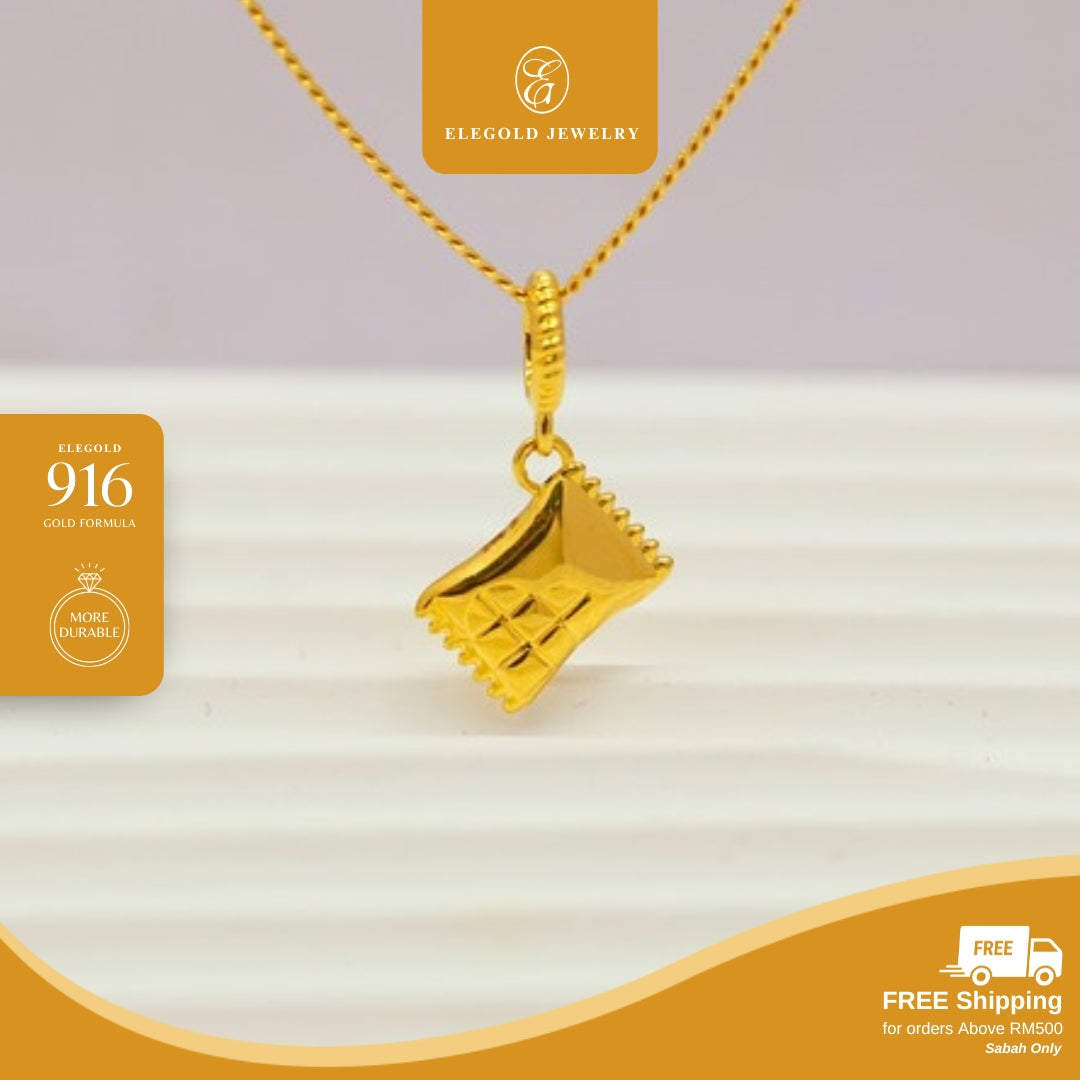 Elegold 916G Heart Snack Package Enamel Plain Charm Loket Pendant - 20VGE
